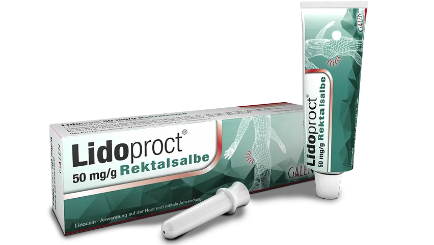 PZN 19229337 Lidoproct 50mg/g Rektalsalbe Packshot Lidoproct<sup><small>®</small></sup> 50mg/g Rektalsalbe