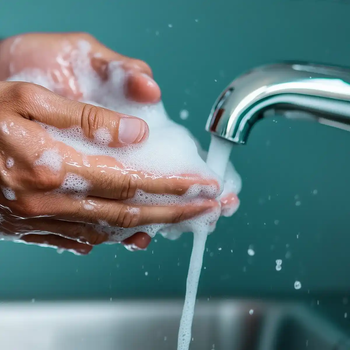 Dosierung Anwendung Lidoproct bei Hämorrhoiden Hände mit viel Seife vor einem laufenden Wasserhahn