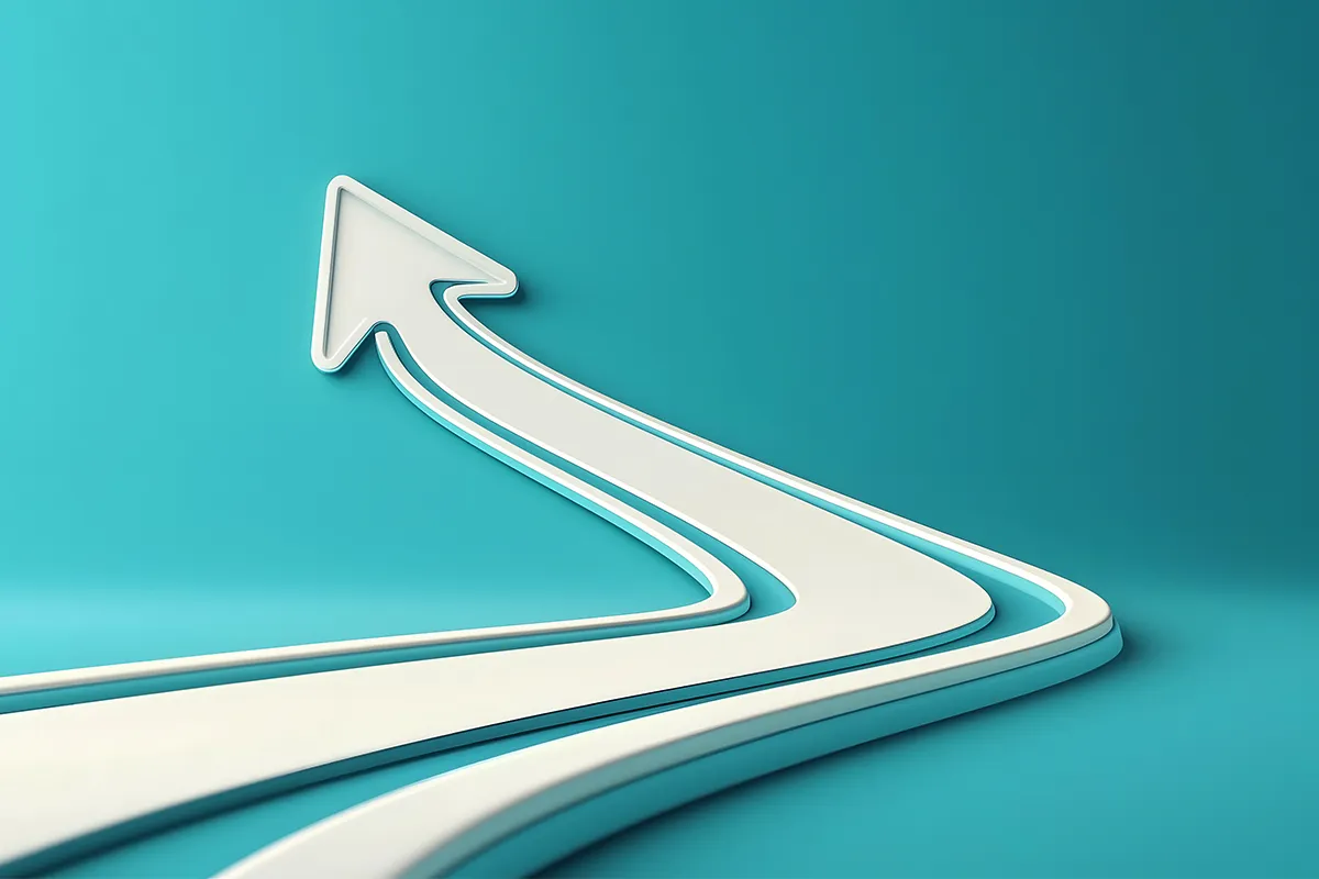 Rektalsalbe schnelle Wirkung einfache Anwendung Ein weißer Pfeil auf türkisem Hintergrund, der sich von links Vorne kommend in die Mitte zieht und dann nach Oben links weg geht